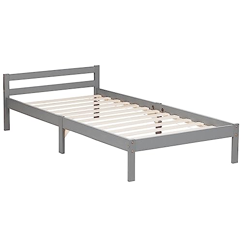 Homestyle4u Bett Holzbett 90x200 mit Lattenrost Kiefer Massiv Bettgestell Einzelbett Gästebett Holz Grau Massivholzbett von Homestyle4u