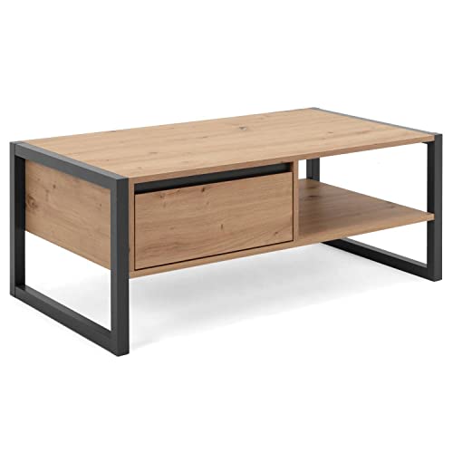 Homestyle4u 2116 Wohnzimmertisch Couchtisch Holz Eiche Schwarz Sofatisch Natur Holztisch Beistelltisch Schublade Modern von Homestyle4u