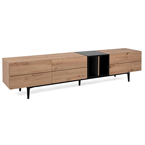 Homestyle4u 2118 TV-Board Lowboard Sideboard TV-Schrank Fernsehschrank Eiche Schwarz Holz Massiv Schubladen Industrial von Homestyle4u