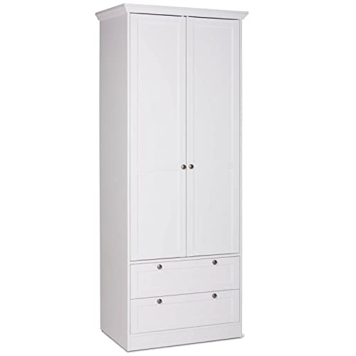 Homestyle4u 2121, Schrank Weiß Holz Landhaus Kleiderschrank Garderobe Flur Schrank Schlafzimmer 80 cm breit 2 Türen von Homestyle4u