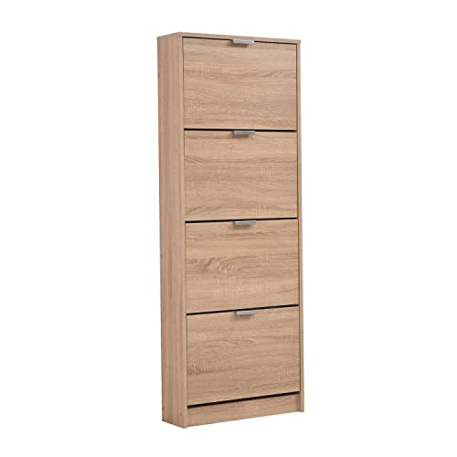 Homestyle4u 2167, Schuhschrank Schmal Braun Schuhregal hoch Schuhkipper Holz Schuhkommode Flur 4 Fächer 58 cm breit von Homestyle4u