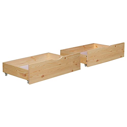 Homestyle4u Bettkasten Aufbewahrung mit Rollen Holz Natur 2er Set Bett Schublade Schubkästen 2 Stück von Homestyle4u