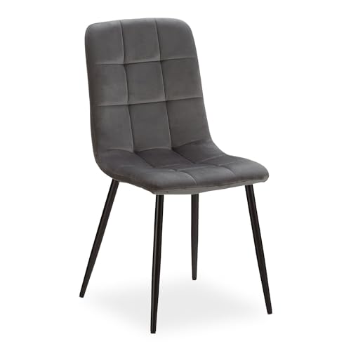Homestyle4u 2216, Sessel Samt Wohnzimmer Stuhl Esszimmer Küchenstuhl Polstersessel Polsterstuhl Grau Anthrazit von Homestyle4u