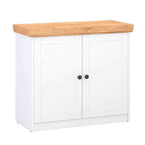 Homestyle4u 2230 Kommode Sideboard Eiche Matt Weiß Holz Massiv Schrank Mit Fächern Highboard Anrichte von Homestyle4u