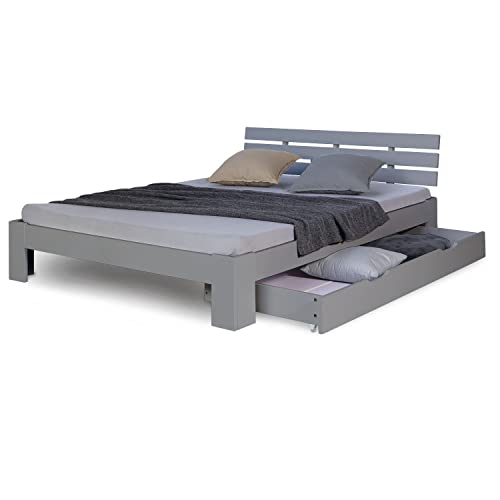 Homestyle4u 2251, Holzbett 140x200 mit Schubladen Grau Doppelbett mit Lattenrost Bettkasten Bett Holz Kiefer von Homestyle4u