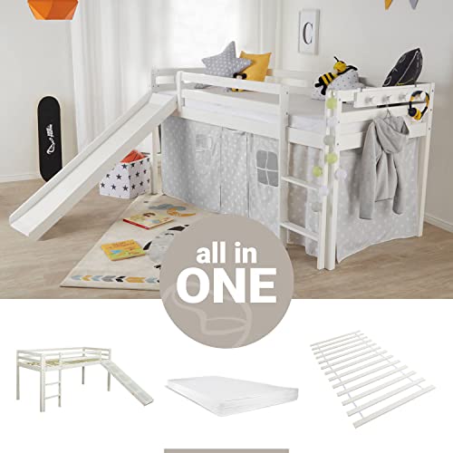 Homestyle4u 2255, Kinder Hochbett mit Lattenrost Matratze Rutsche Leiter 90x200 Massiv Spielbett Jugendbett Etagenbett von Homestyle4u