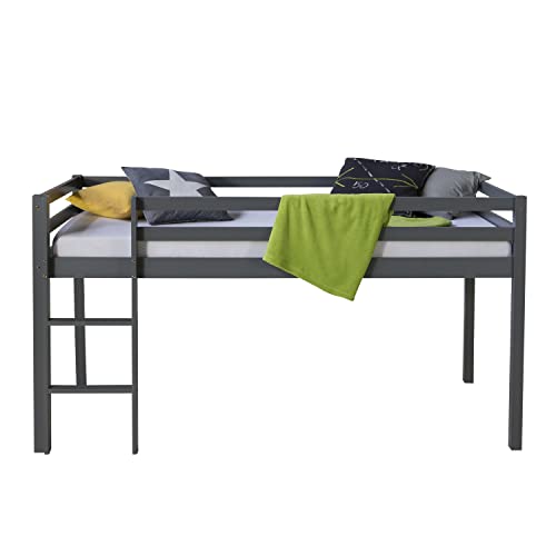 Homestyle4u 2256, Kinderbett 90x200 Hochbett mit Treppe Lattenrost Grau Bettgestell Kiefer Holz Bett Kinderzimmer von Homestyle4u