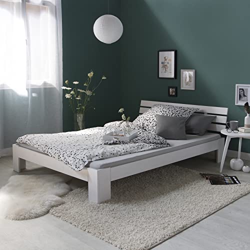 Homestyle4u 2260, Holzbett Doppelbett 120x200 mit Matratze und Lattenrost Bett Weiß Holz Kiefer Bettgestell Futonbett von Homestyle4u