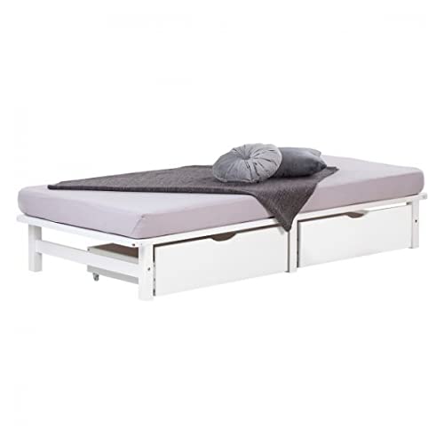 Homestyle4u 2287, Holzbett Palettenbett 90 x 200 cm mit Schubladen Bettgestell mit Lattenrost Weiß Kiefer Massivholz von Homestyle4u