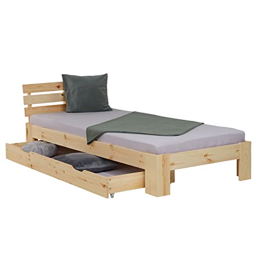 Homestyle4u 2292, Holzbett 90x200 mit Schubladen Natur Einzelbett mit Lattenrost Bettkasten Bett Holz Kiefer von Homestyle4u