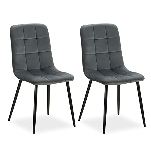 Homestyle4u 2327, 2er Set Esszimmerstühle Stuhl Sessel Samt Wohnzimmer Küchenstuhl Polsterstuhl Grau Anthrazit 2 Stück von Homestyle4u