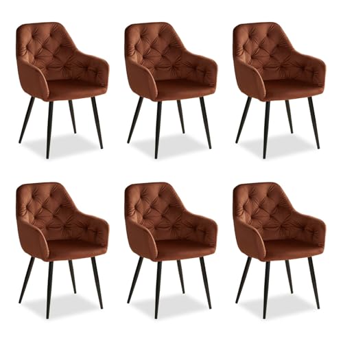 Homestyle4u 2347, 6er Set Esszimmerstühle Stuhl Sessel Samt Wohnzimmer Küchenstuhl Polsterstuhl mit Armlehne Braun 6 Stück von Homestyle4u