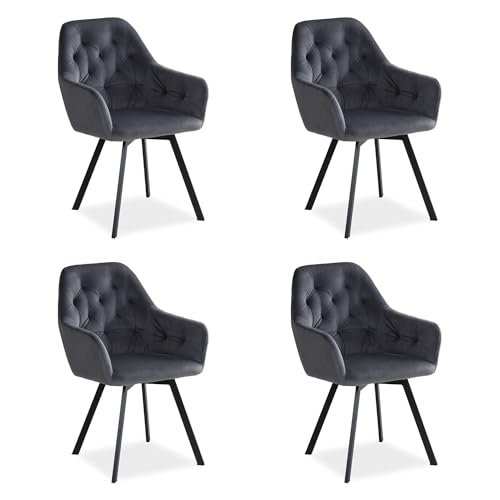Homestyle4u 2352, Esszimmerstühle 4er Set drehbar mit Armlehnen Polsterstühle Grau Samt Drehstühle Esstisch Küchenstühle von Homestyle4u