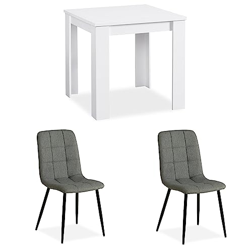 Homestyle4u 2371, Essgruppe mit 2 Stühlen Weiß Grau, Küchentisch Esstisch 80x80 cm Holz Massiv von Homestyle4u