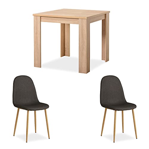 Homestyle4u 2379, Essgruppe mit 2 Stühlen Holz Braun, Esstisch 80 x 80 cm Küchentisch mit Stühle Dunkel Grau von Homestyle4u