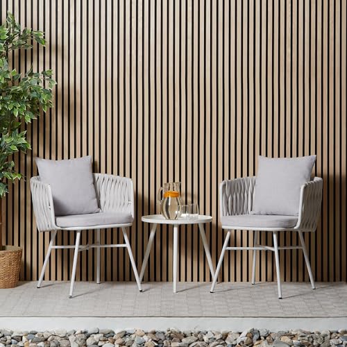 Homestyle4u 2444, Gartenmöbel Set Wetterfest Rattan Sitzgruppe Weiß 3-Teilig 2 Gartenstühle mit Kissen Tisch Outdoor Garten Balkon Terrasse von Homestyle4u