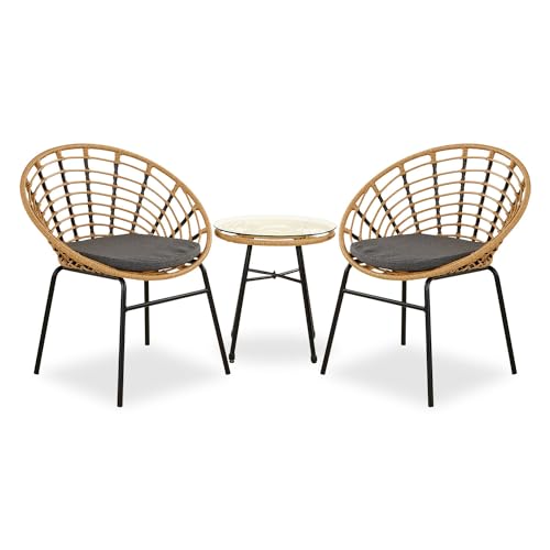 Homestyle4u 2446, Gartenmöbel Set Poly Rattan Braun Schwarz Wetterfest 3 Teilig Terrassenmöbel Balkonmöbel Lounge Möbel Outdoor Garten von Homestyle4u