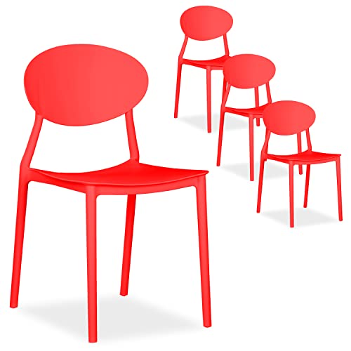 Homestyle4u 2450, Gartenstuhl Kunststoff stapelbar rot 4er Set wetterfest Gartenmöbel Stühle modern von Homestyle4u