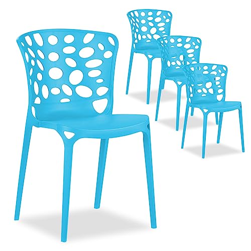 Homestyle4u 2457, Gartenstuhl Kunststoff stapelbar Blau 4er Set wetterfest Gartenmöbel Stühle modern von Homestyle4u