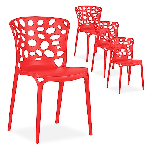 Homestyle4u 2460, Gartenstuhl Kunststoff stapelbar Rot 4er Set wetterfest Gartenmöbel Stühle modern von Homestyle4u