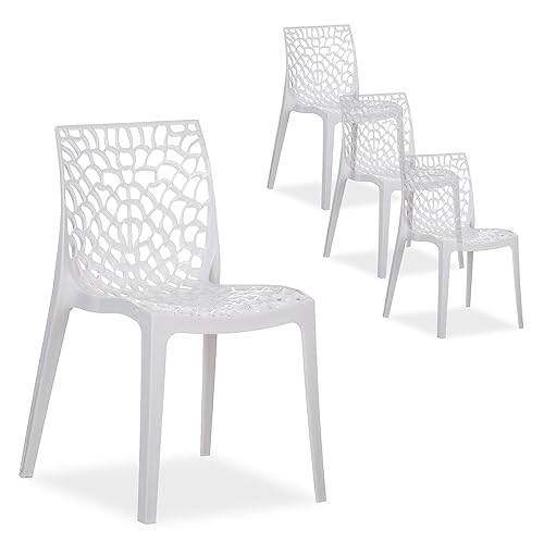 Homestyle4u 2466, Gartenstuhl weiß 4er Set stapelbar wetterfest Gartenmöbel Stühle aus Kunststoff modern von Homestyle4u