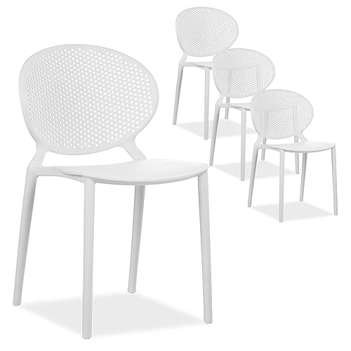 Homestyle4u 2471, Gartenstuhl Kunststoff stapelbar Weiß 4er Set wetterfest Gartenmöbel Stühle modern von Homestyle4u