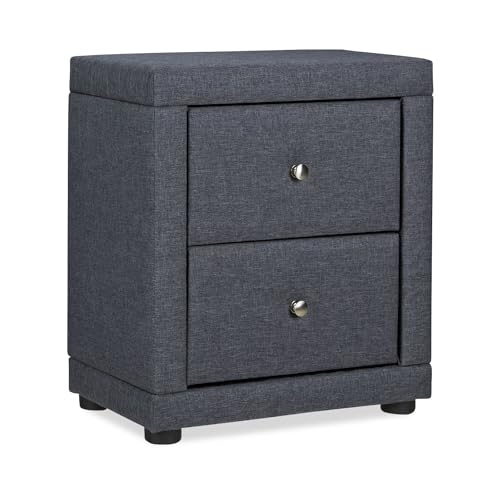 Homestyle4u 2512, Schlafzimmer Nachttisch Nachtschrank Grau Stoff Beistelltisch mit 2 Schubladen von Homestyle4u