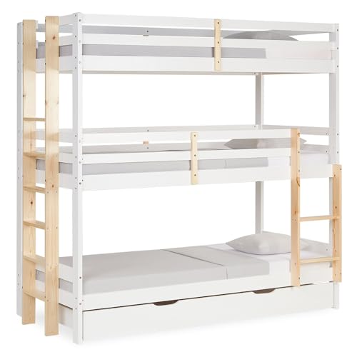 Homestyle4u 2589 | Kinderbett Etagenbett 3 Kinder | Hochbett 90x200 mit Treppe Lattenrost Bettkasten | Weiß Holz Natur Homestyle4u 2589 | Kinderbett Etagenbett 3 Kinder | Hochbett 90x200 mit Treppe Lattenrost Bettkasten | Weiß Holz Natur von Homestyle4u