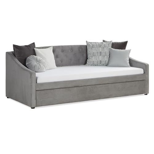 Homestyle4u 2594, Sofa Couch Schlafsofa mit Bettkasten Ausziehbar Schlafcouch Cord Grau Polsterbett 90x200 cm Gästebett Tagesbett von Homestyle4u