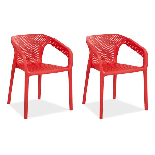 Homestyle4u 2685, Gartenstuhl stapelbar Kunststoff rot 2er Set mit Armlehnen wetterfest Gartenmöbel Stühle von Homestyle4u
