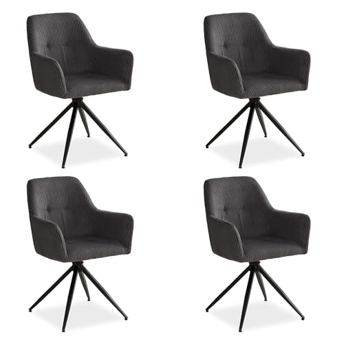 Homestyle4u 2728, Polsterstühle 4er Set Drehstühle Esstisch Grau drehbar Esszimmerstühle mit Armlehne von Homestyle4u