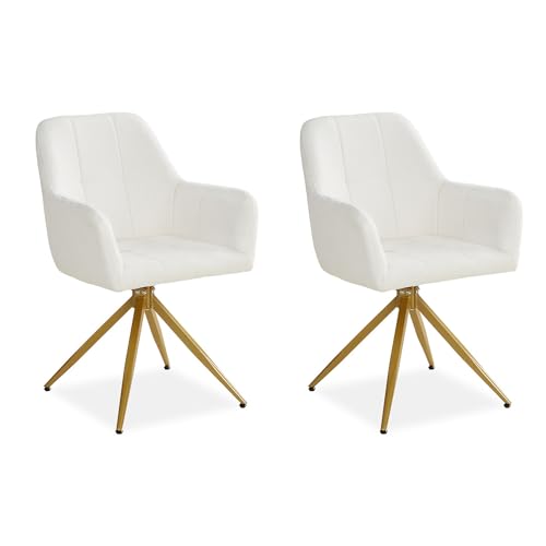 Homestyle4u 2730, Stühle Beige 2er Set Esszimmer Küche mit Armlehne Esszimmerstühle Polsterstühle Creme Bouclé Gold Drehbar von Homestyle4u