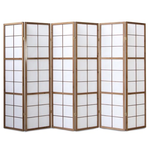 Homestyle4u 274, Paravent Raumteiler Innen 6 teilig Holz Braun Sichtschutz Trennwand Reispapier Weiß Shoji von Homestyle4u