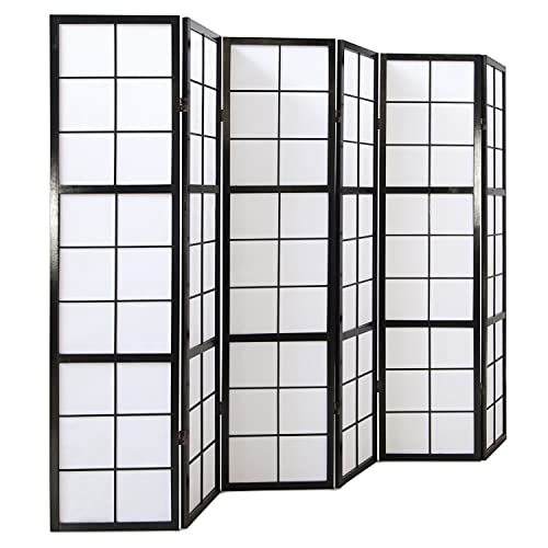 Homestyle4u 284, Paravent Raumteiler 6 teilig Innen Holz Schwarz Trennwand Reispapier Weiß Höhe 175 cm von Homestyle4u
