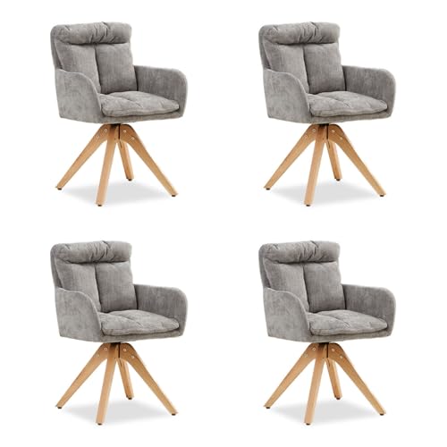 Homestyle4u 2852, Esszimmerstühle 4er Set Samt drehbar Küchenstühle mit Armlehne Drehstühle Esstisch Polsterstühle Grau von Homestyle4u