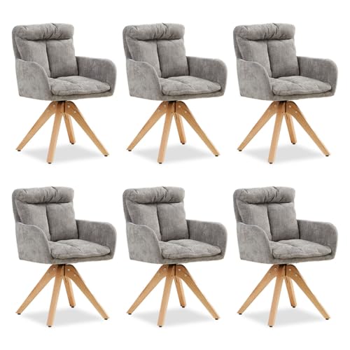 Homestyle4u 2853, Esszimmerstühle 6er Set Samt drehbar Küchenstühle mit Armlehne Polsterstühle Grau Drehstühle Esstisch von Homestyle4u
