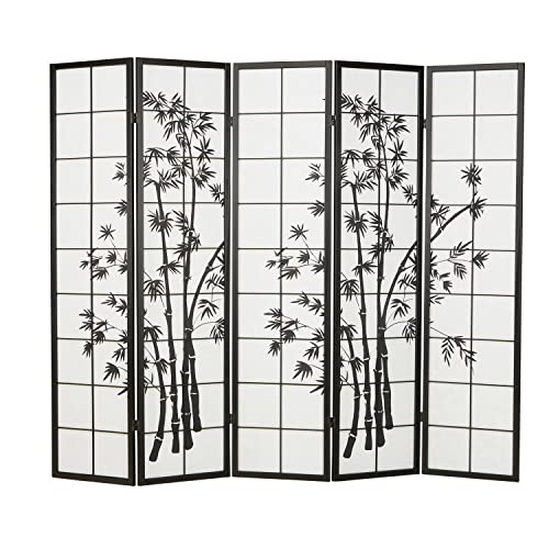 Homestyle4u 287, Paravent Raumteiler Trennwand Weiß Schwarz 5 teilig Raumtrenner Sichtschutz Holz Japanische Shoji von Homestyle4u