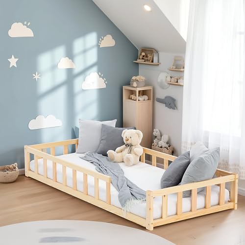 Homestyle4u Kinderbett Bodenbett 90x200 mit Matratze Rausfallschutz Lattenrost Holz Natur Montessori Holzbett Homestyle4u Kinderbett Bodenbett 90x200 mit Matratze Rausfallschutz Lattenrost Holz Natur Montessori Holzbett von Homestyle4u