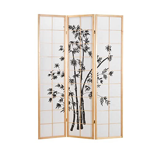 Homestyle4u 311, Paravent Raumteiler 3 teilig, Holz Natur, Reispapier Weiß Motiv Bambus, Höhe 179 cm von Homestyle4u