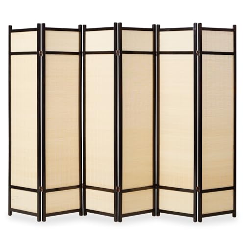 Homestyle4u 388 Paravent 6 teilig Raumteiler 6 Fach Holz Schwarz Shoji Bambus Trennwand Spanische Wand Sichtschutz faltbar von Homestyle4u