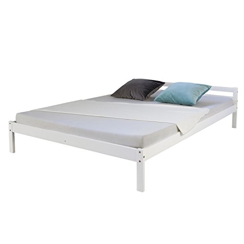 Homestyle4u 639, Holzbett Weiß 140x200 cm, Doppelbett mit Lattenrost, Kiefer Holz von Homestyle4u