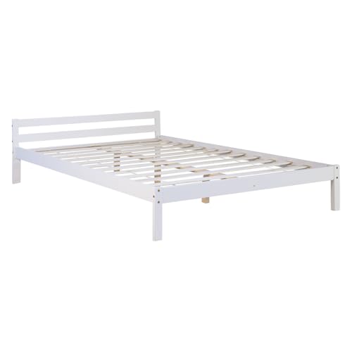 Homestyle4u Holzbett 140x200 mit Lattenrost Weiß Massivholz Doppelbett Bettgestell Bettrahmen Bett Kiefer Holz von Homestyle4u