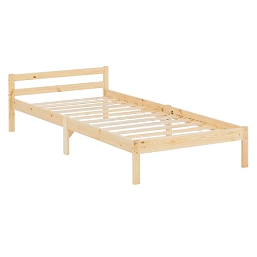 Homestyle4u Bett Holzbett 90x200 mit Lattenrost Kiefer Massiv Bettgestell Einzelbett Gästebett Holz Natur Massivholzbett von Homestyle4u
