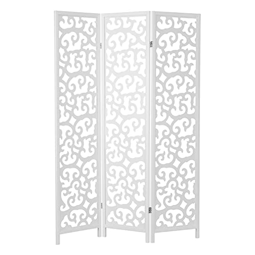 Homestyle4u Paravent Raumteiler Innen 3 teilig Weiß Trennwand Sichtschutz Kiefer Holz Ornamente von Homestyle4u