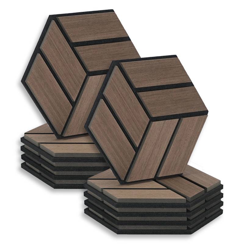 Homestyle4u Akustikpaneele 30 x 26 cm 10 Stück Braun Hexagon Wandpaneele Holz von Homestyle4u