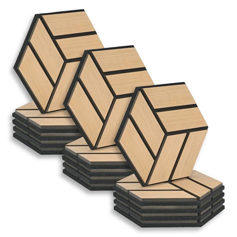 Homestyle4u Akustikpaneele 30 x 26 cm 15 Stück Natur Hexagon Wandpaneele Holz von Homestyle4u