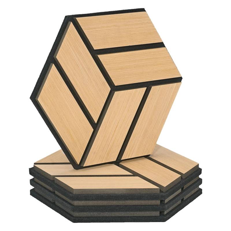 Homestyle4u Akustikpaneele Natur 30 x 26 cm 4 Stück Hexagon Wandpaneele Holz von Homestyle4u