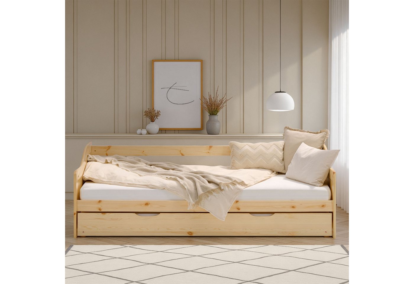 Homestyle4u Ausziehbett 90x200 Gästebett 2 Liegeflächen Holz Doppelbett Ausziehfunktion (Komplett-Set mit 2x Lattenrost), 2x 90x200, 2 Personen/Kinder, Stauraumbett, ausziehbar von Homestyle4u