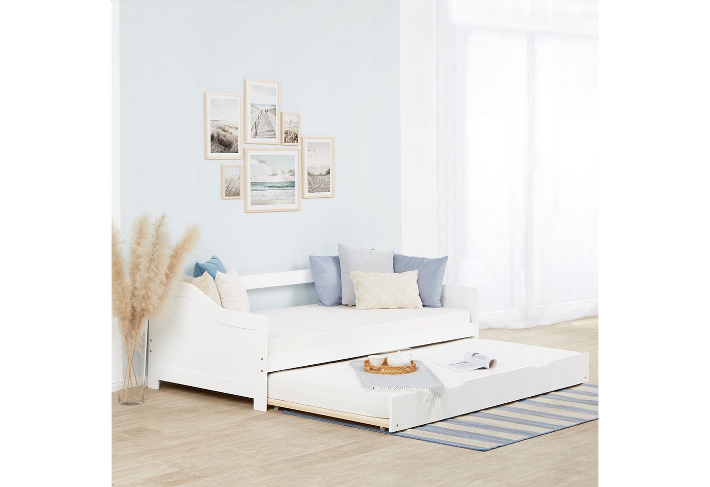 Homestyle4u Ausziehbett 90x200 Gästebett 2 Liegeflächen Holz Doppelbett Ausziehfunktion (Komplett-Set mit 2x Lattenrost), 2x 90x200, 2 Personen/Kinder, Stauraumbett von Homestyle4u