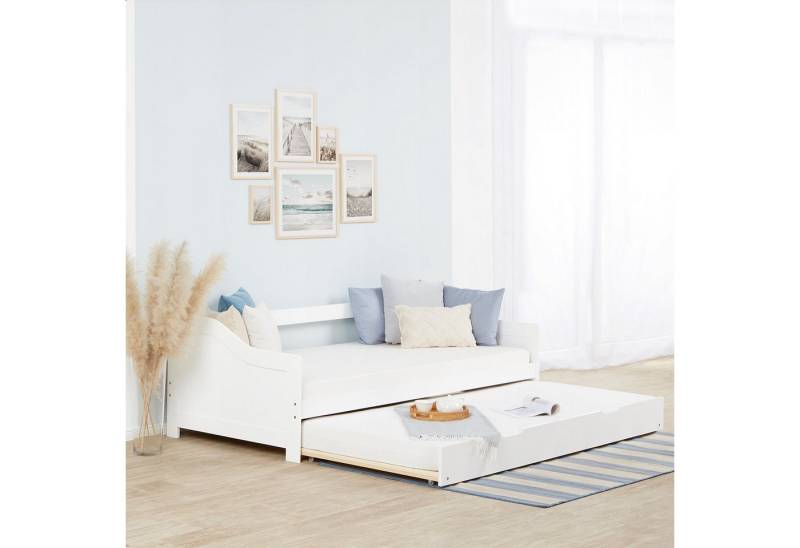 Homestyle4u Ausziehbett 90x200 Gästebett 2 Liegeflächen Holz Doppelbett Ausziehfunktion (Komplett-Set mit 2x Lattenrost), 2x 90x200, 2 Personen/Kinder, Stauraumbett von Homestyle4u